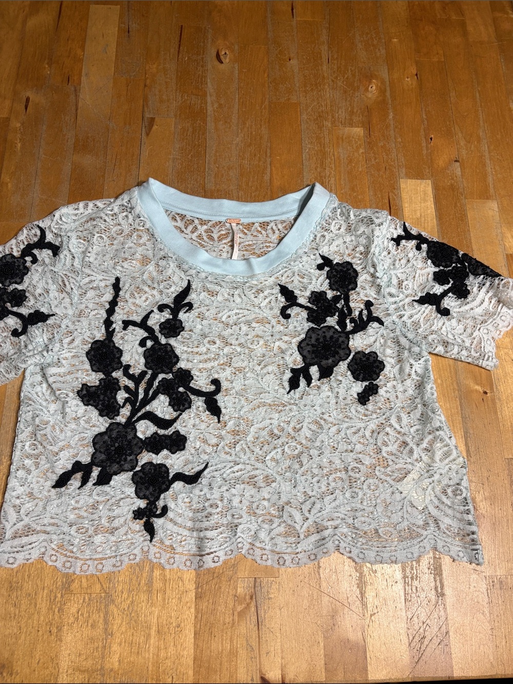 Free People Lace Embroidered tee